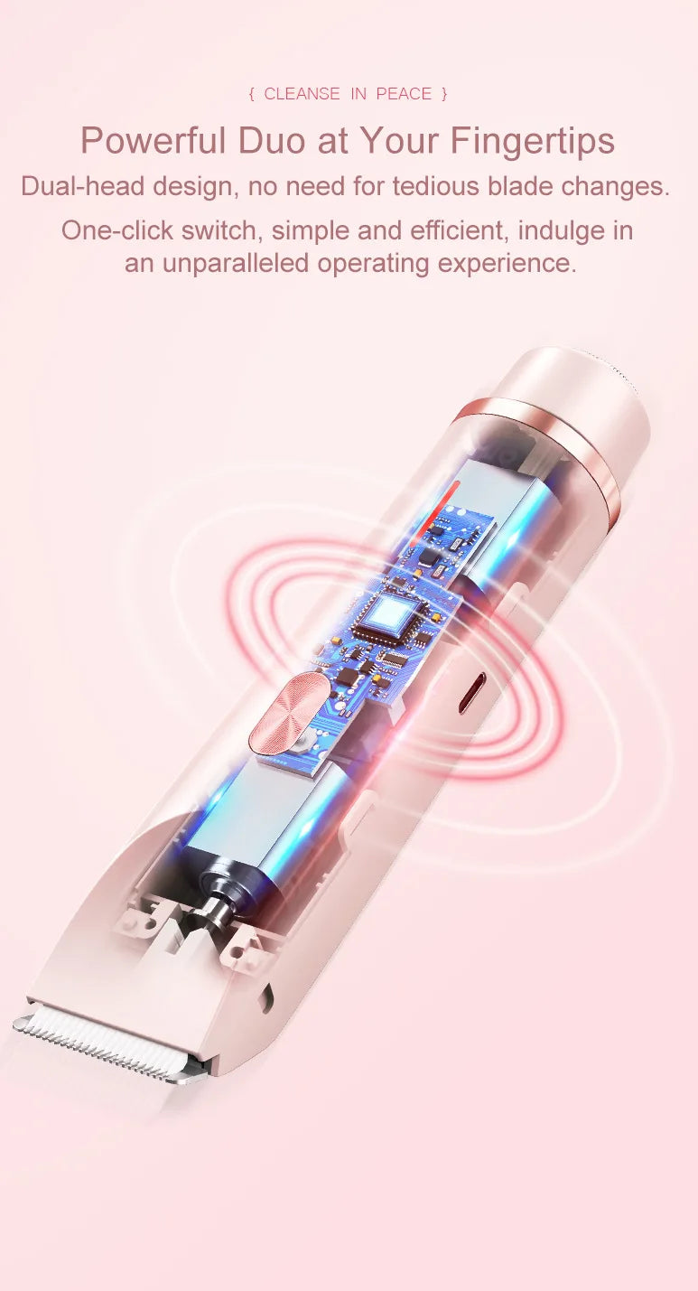 2-in-1 Dual-Head Electric Razor for Women – Painless Bikini Trimmer Wet & Dry Use with Detachable Heads
