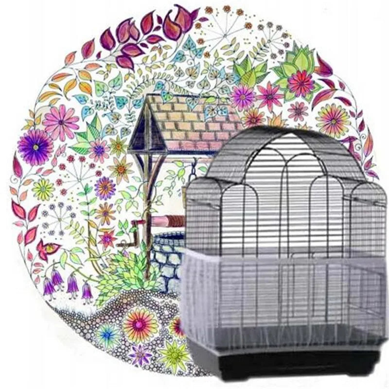 Nylon Mesh Bird Cage Cover - Receptor Seed Guard for Parrots, Soft and Easy-to-Clean Airy Fabric Seed Catcher