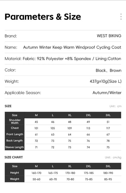 WEST BIKING Men's Winter Cycling Jacket - Thermal Fleece Windbreaker for MTB & Motorcycle, 0℃-15℃