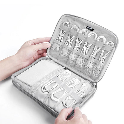 Portable Travel Data Cable Storage Bag – Double Layer Power Bank, U-Disk & Earphone Organizer