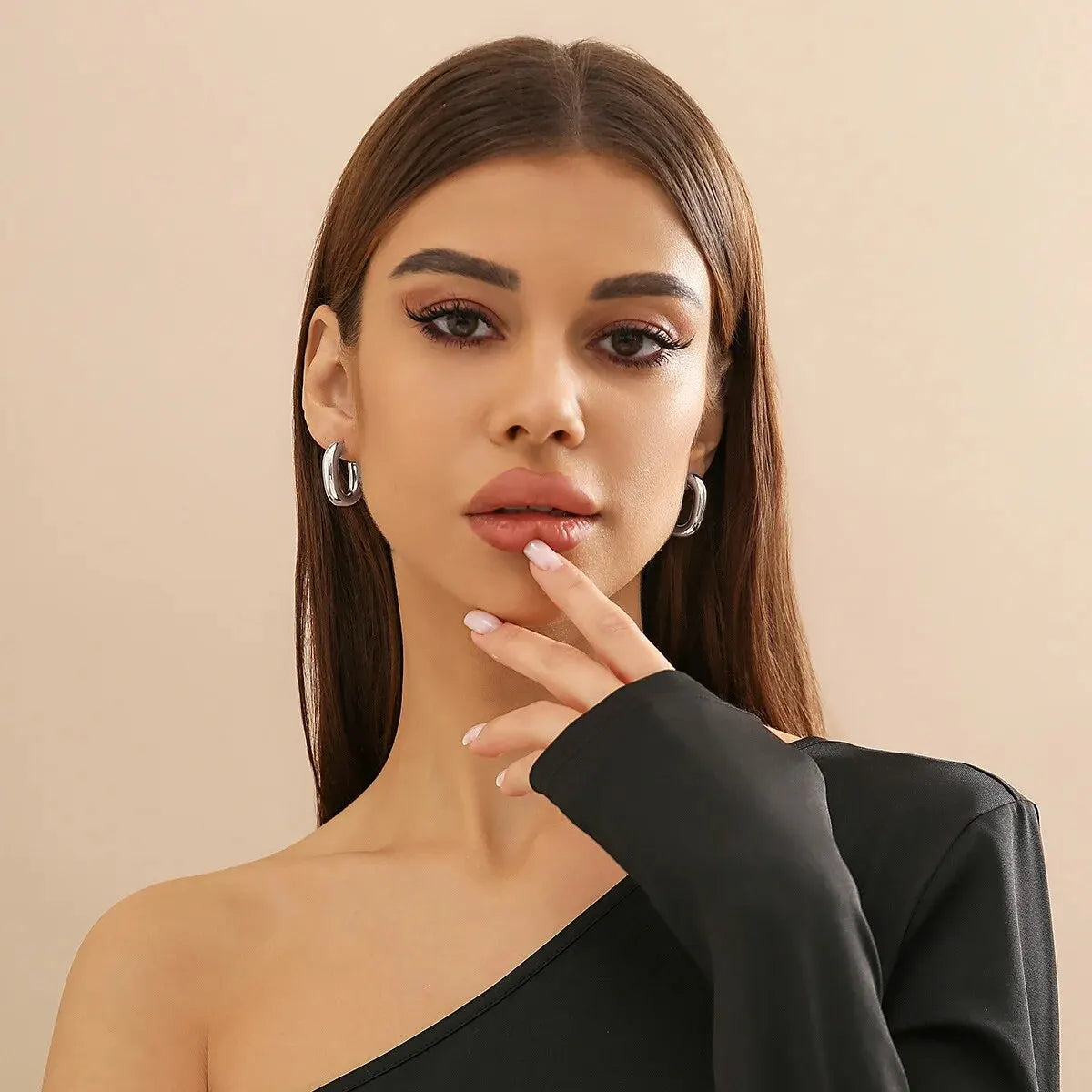 Vintage U-Shape Link Hoop Earrings – Geometric Punk Metal Jewelry for Women
