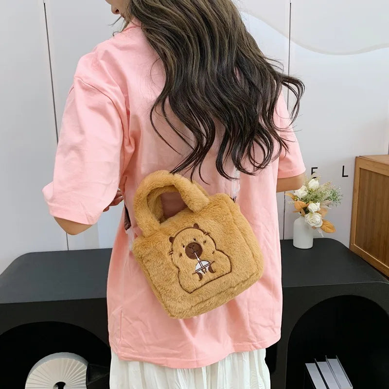 Cartoon Plush Crossbody Bag - Cute Kapybara Plush Doll Handbag, Anime Peripheral, Children's Coin Bag