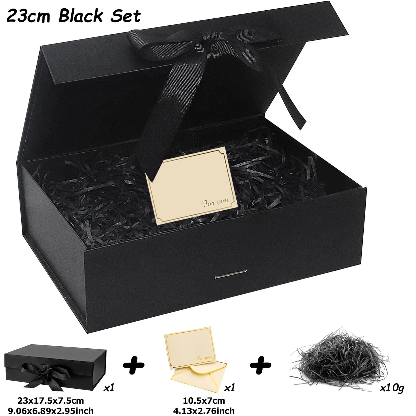 Luxury Magnetic Gift Box with Lid — 3 Sizes, Ribbon & Lafite Grass | Greeting Card & Valentine’s Day Packaging Box