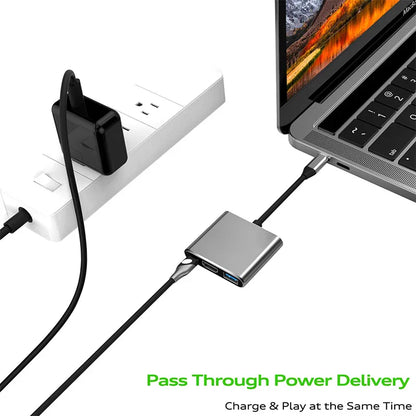 3 in 1 USB C Hub with HDMI-Compatible Splitter - Type-C to HDMI, USB 3.0 Docking Station for MacBook Air Converter