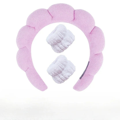 Sponge Spa Headband with Wristbands – Wide Padded Face Washing, Skin Care, Makeup Removal & Shower Headband for Women & Girls