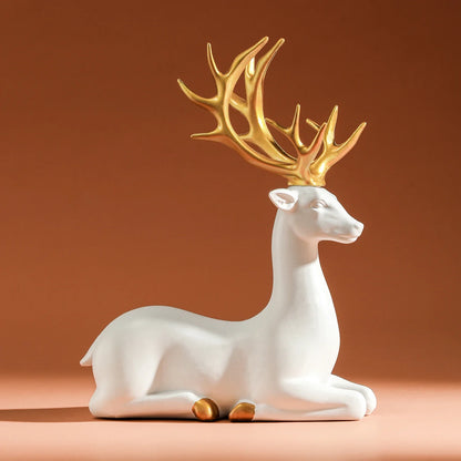 White Reindeer Figurine – Solid Resin Elk Statue for Living Room & Christmas Tabletop Decor