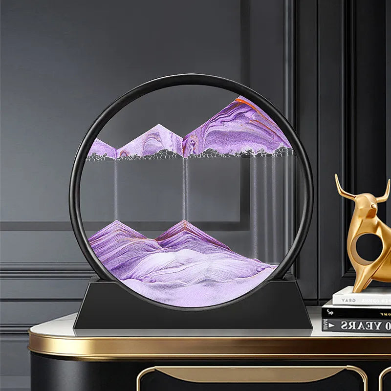 3D Round Glass Deep Sea Sandscape - Moving Sand Art Hourglass, Flowing Quicksand Craft Painting for Office and Home Decor