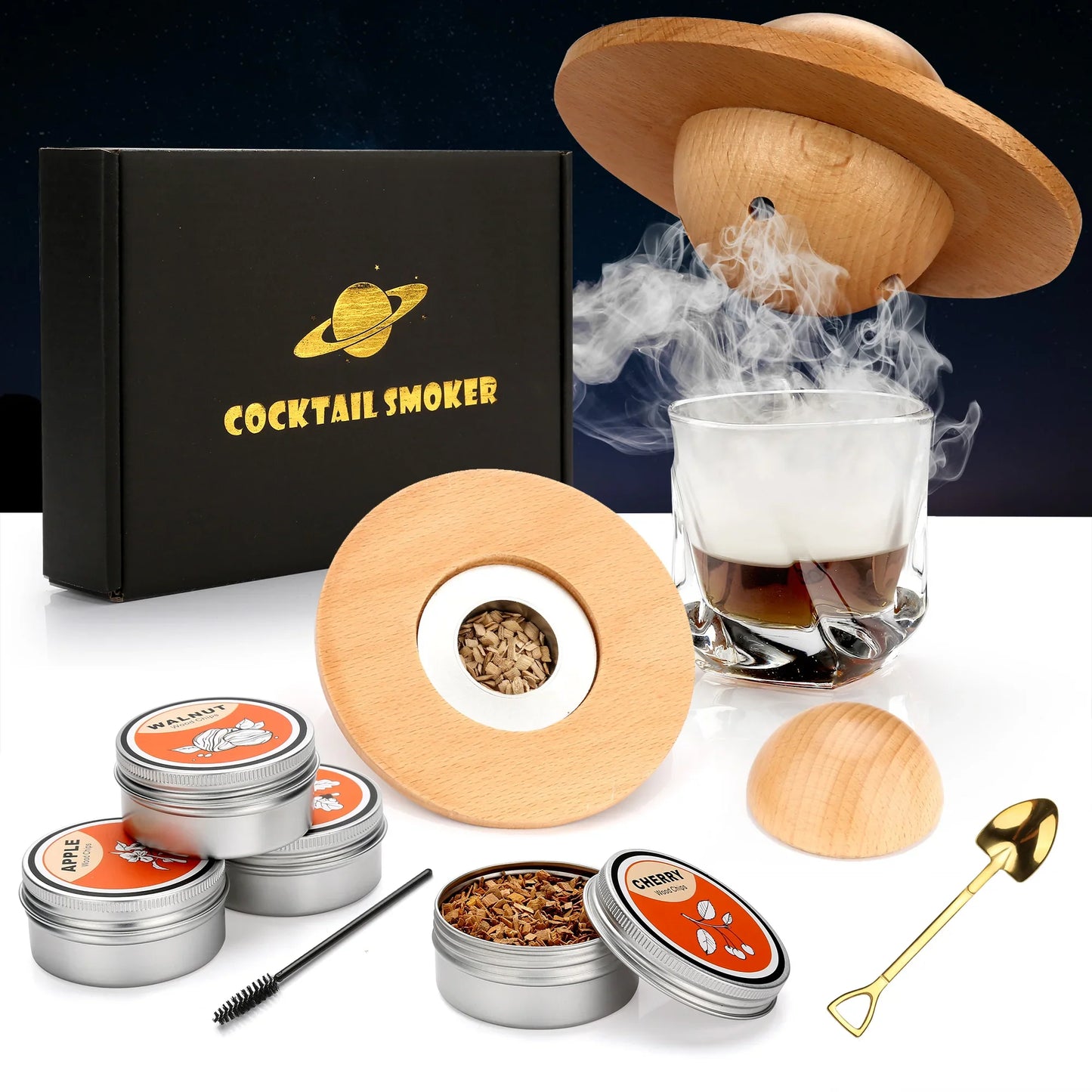Cocktail Smoker Kit – Whiskey Smoking Set with 4 Wood Chips, Old Fashioned Drinks Accessories
