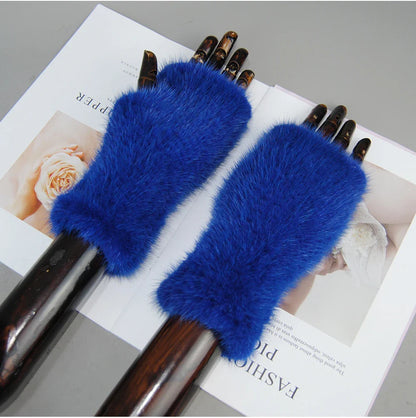 Women’s Winter Mink Fur Gloves – 100% Natural Fingerless Knitted Mittens for Warmth