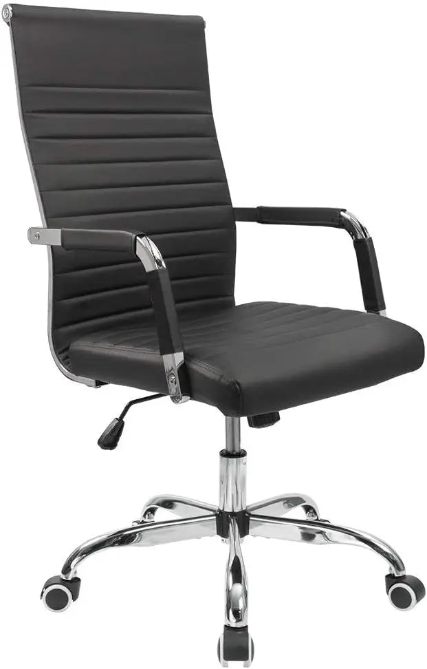 Ribbed Office Desk Chair – Mid-Back PU Leather Executive Swivel Chair with Adjustable Height & Arms for Conference & Task Use