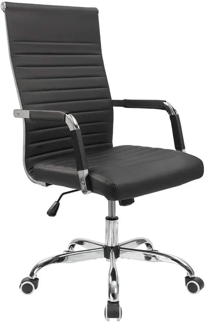 Ribbed Office Desk Chair – Mid-Back PU Leather Executive Swivel Chair with Adjustable Height & Arms for Conference & Task Use