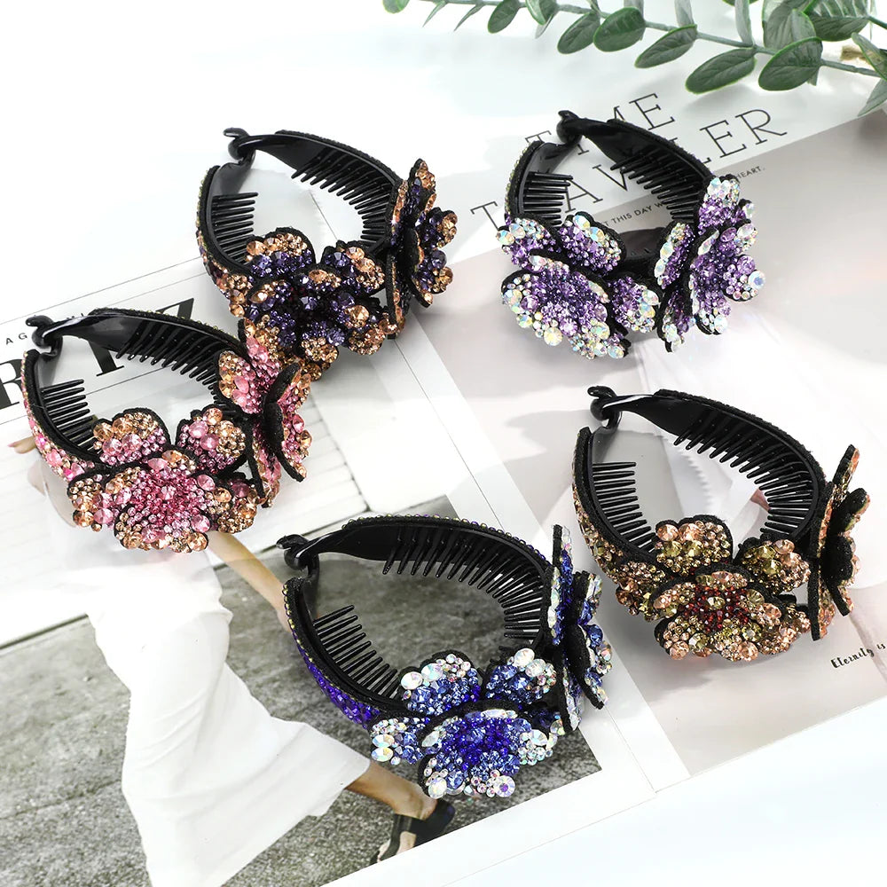 AWAYTR Colorful Crystal Flower Hair Claw – Large Flower Crab Clamp Barrettes, Shark Clip Hair Accessories for Women
