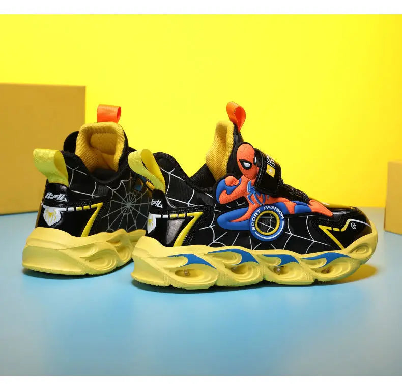 Disney Boys LED Shoes – Cartoon Sports Sneakers with Non-Slip Leather, Size 25-35, Perfect for Running