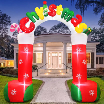 Merry Christmas Tree Arch Inflatable – Santa Claus Sleigh Decoration with LED Light for Home, Garden, and New Year Party Decor