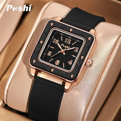 POSHI Women's Fashion Quartz Watch - Casual Wristwatch with Silicone Strap, Green Dial, Business Montre Femme