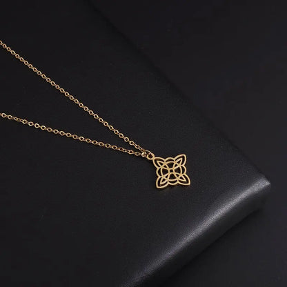 Witch Knot Necklace – Stainless Steel Magic Celtic Knot Pendant, Pagan Witchcraft Symbols, Jewelry Gift for Women