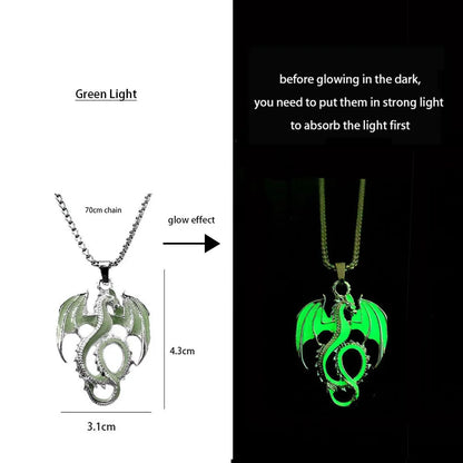 Hip-Hop Rock Dragon Necklace – Stainless Steel Chain with Luminous Alloy Pendant, Glow-in-the-Dark Night Dance Jewelry