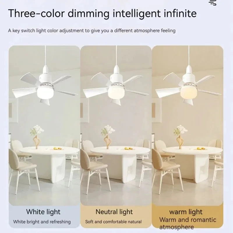 30W E27 Ceiling Fan Light with Remote - LED Dimming Function, Intelligent Silent Fan for Bedroom & Living Room