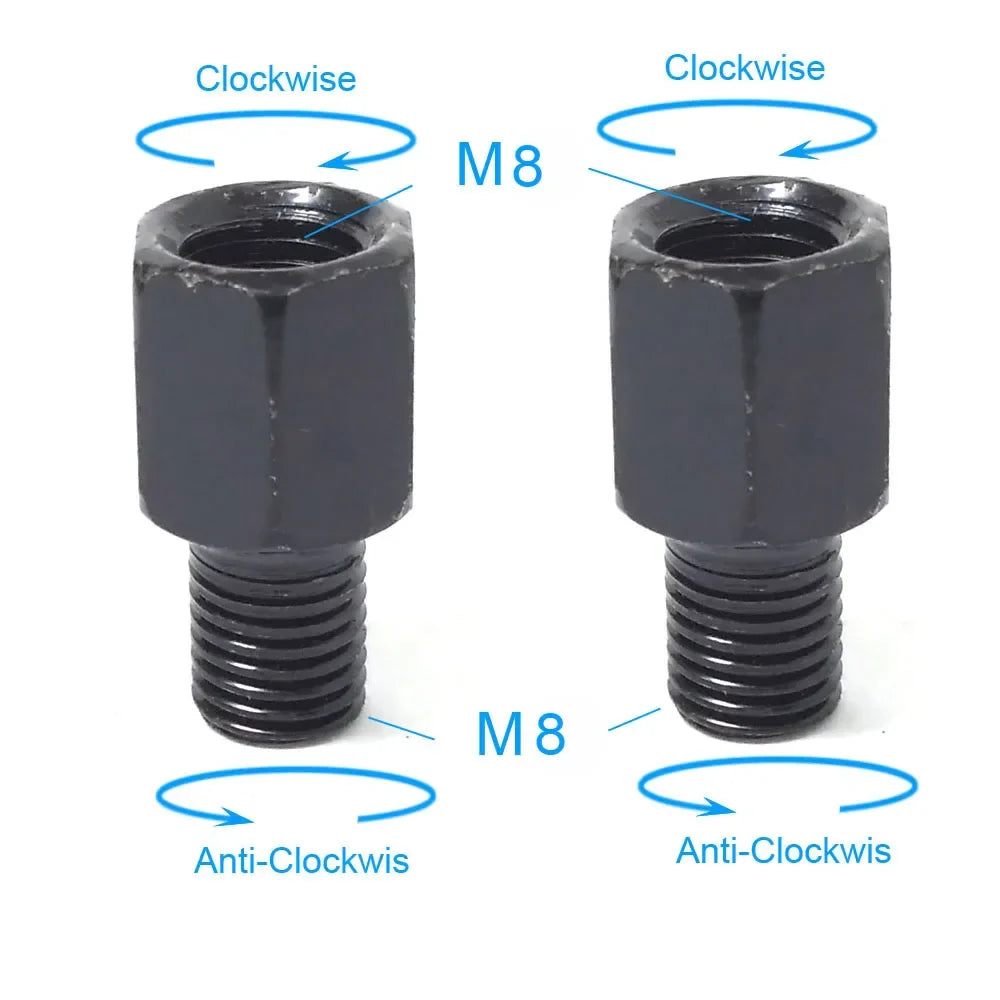 Pair Black Motorcycle Mirror Adapters M10 & M8 – 8mm/10mm Rearview Mirror Conversion Bolts, Left & Right Thread