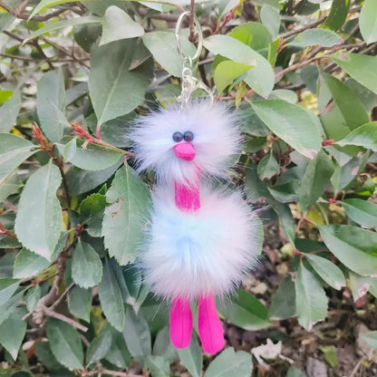 Cute Doll Ostrich Plush Pendant Keychain – Colorful Fur Ball Backpack Key Ring, Creative Gift for Women 2025 Xmas & New Year