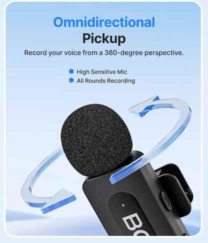 BOYA BY-V3 Wireless Lavalier Lapel Microphone – Noise-Cancelling Rechargeable Mic for iPhone, Android, Camera & Vlogging