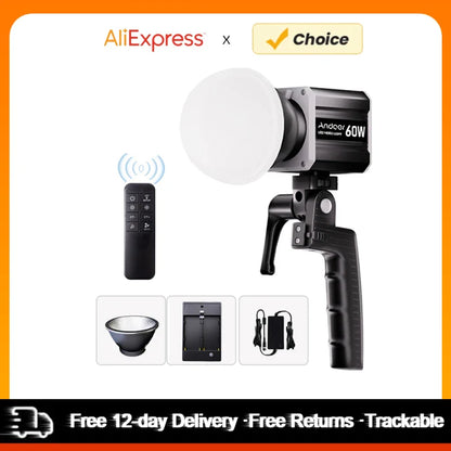 Andoer Tri-Color LED Video Light – 60W COB Photography Light (2800K-6800K) for Live Streaming, Home Studio & Commercial Photography