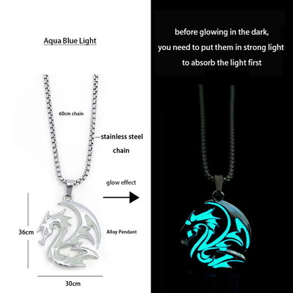 Hip-Hop Rock Dragon Necklace – Stainless Steel Chain with Luminous Alloy Pendant, Glow-in-the-Dark Night Dance Jewelry