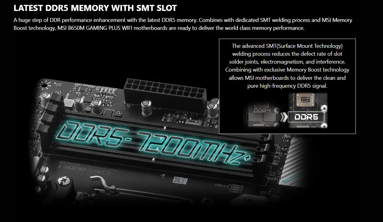 MSI B650M GAMING PLUS WIFI Motherboard - AMD B650, Supports DDR5 7200+MHz (OC), Ryzen 7000/8000 Series, AM5 Socket