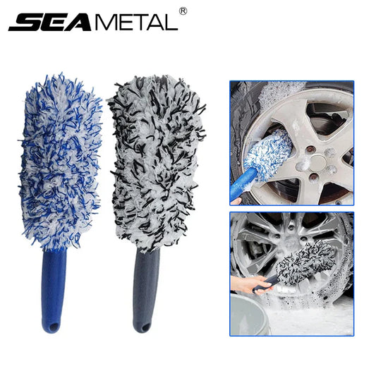SEAMETAL Car Wheel & Tire Cleaning Brush – Portable Plush Hub Brush for Car Detailing and Dust Removal