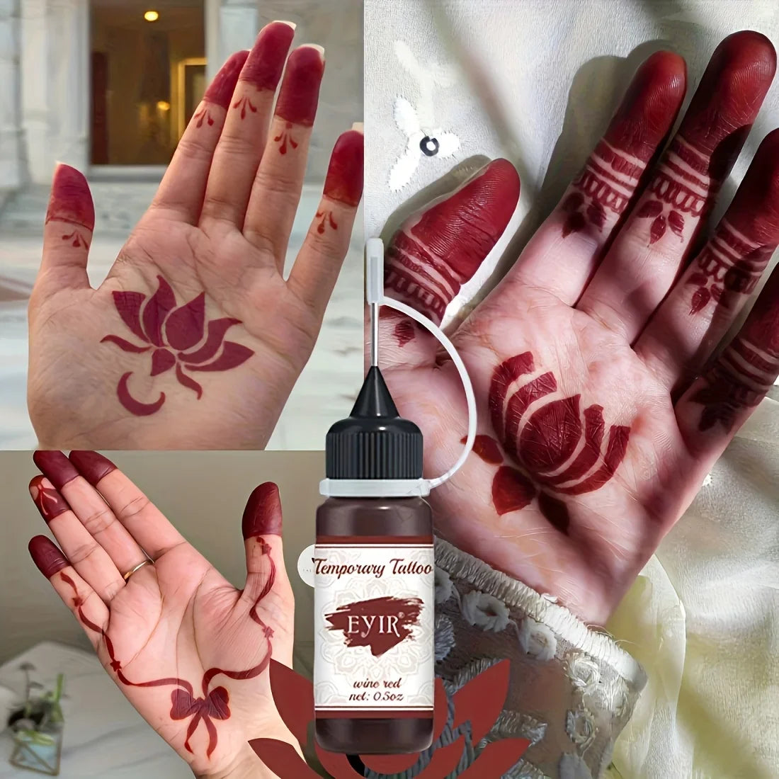 Henna Tattoo Kit - 5-Piece Mandala Stencil Set with Wine Red Temporary Tattoo Paste