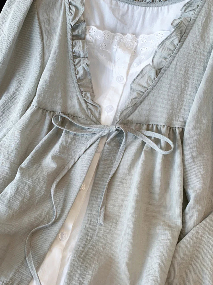 Casual Women’s Lace Collar Shirt – Sweet Fake Two-Piece Long Sleeve Top, Autumn 2024 Fashion