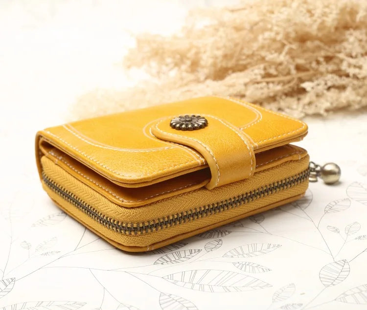 Women’s PU Leather Wallet — Short Hasp Coin & Card Holder, Small Money Bag Clutch in Blue & Red