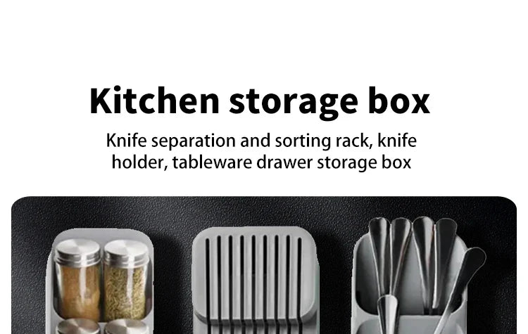 Kitchen Drawer Cutlery Organizer – Knife, Spoon & Fork Storage Tray with Spice Bottle Holder