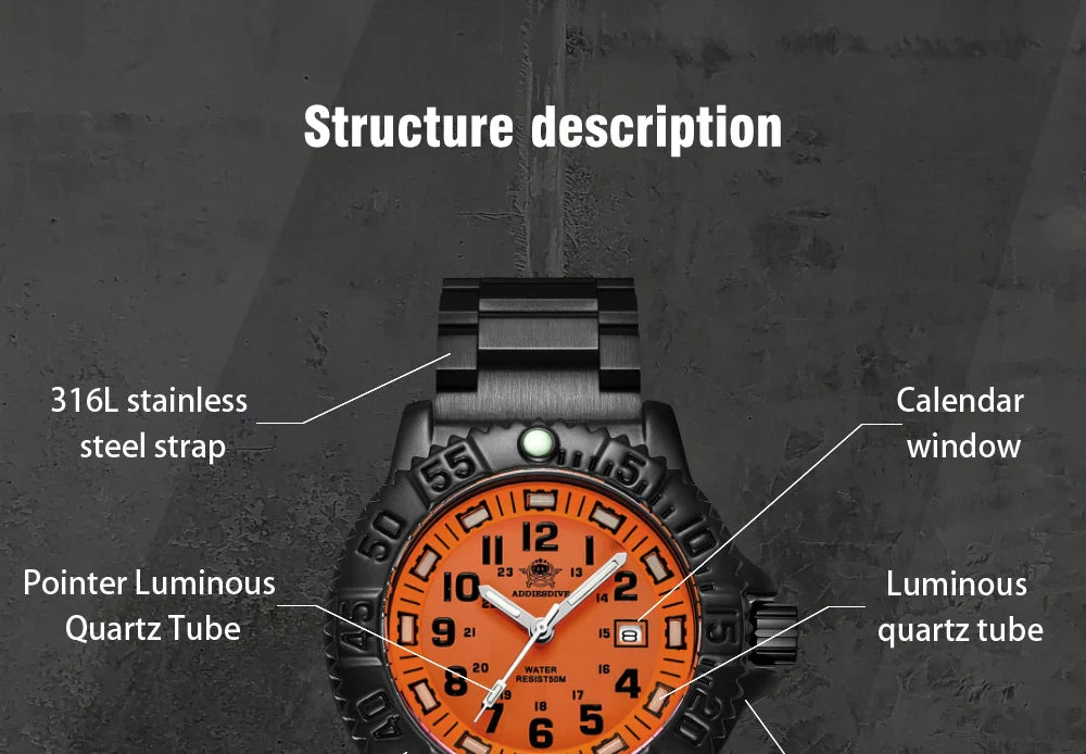 Addies Men's Military Watch - Luminous, Multi-Functional Quartz with Nylon & Steel Strap, Waterproof Outdoor Sports Watch
