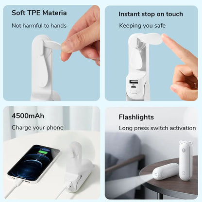 JISULIFE Portable Fan - Mini Handheld USB Fan with 4500mAh Rechargeable Battery - Hand Held Pocket Fan with Power Bank & Flashlight