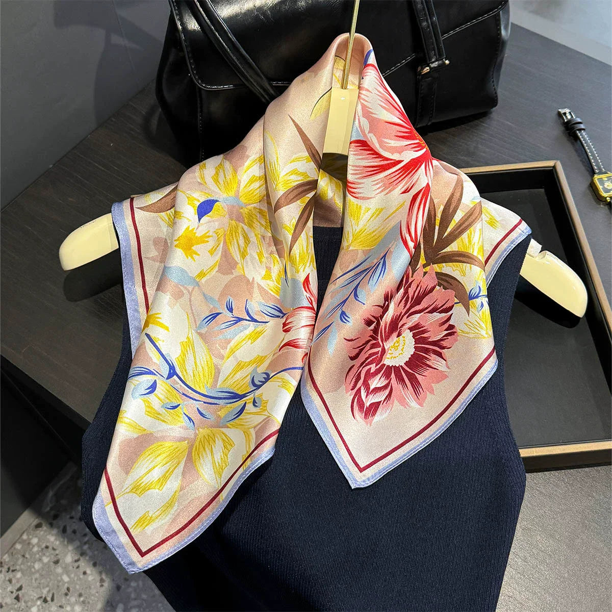 New 2024 Pashmina Scarf – 100% Mulberry Silk Small Shawl, Summer Beach Poncho, Women’s Hijab, Bandana & Kerchief 53x53cm