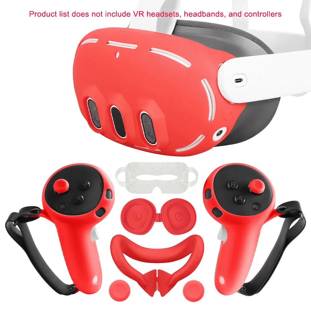 Silicone Protective Cover Set for Meta Quest 3 — VR Headset, Controller Grip, Lens Cap & Face Cover Accessories