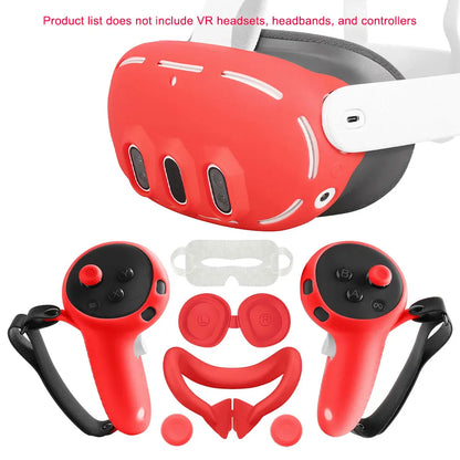 Silicone Protective Cover Set for Meta Quest 3 — VR Headset, Controller Grip, Lens Cap & Face Cover Accessories