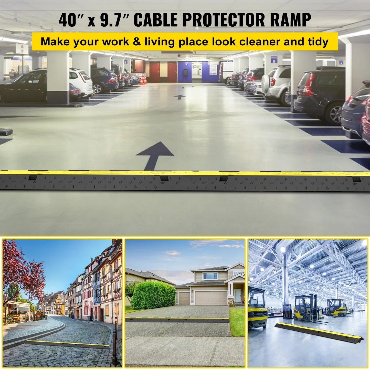 SucceBuy 2-Channel Cable Protector Ramp – Heavy-Duty Rubber & PVC Cord Cover, 11,000 lb Capacity for Driveways & Traffic Areas
