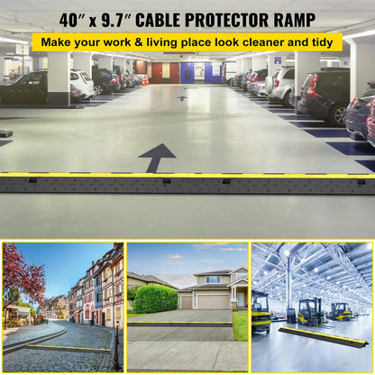 SucceBuy 2-Channel Cable Protector Ramp – Heavy-Duty Rubber & PVC Cord Cover, 11,000 lb Capacity for Driveways & Traffic Areas