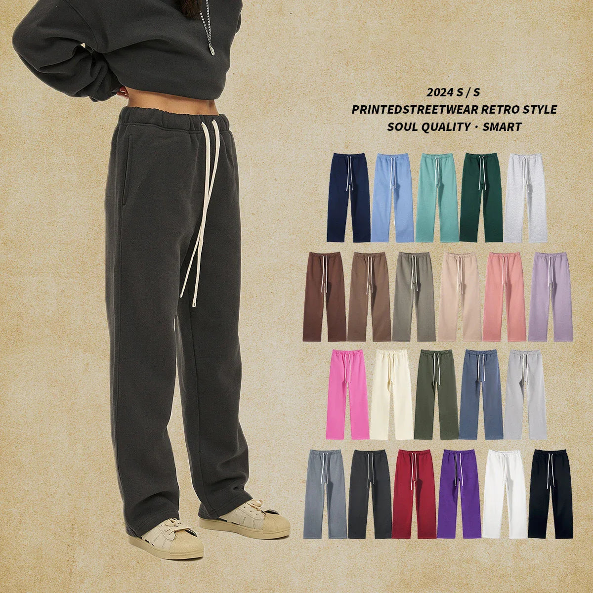 Straight-Lined Solid Color Cashmere Sweatpants – Soft Cozy Lounge Pants