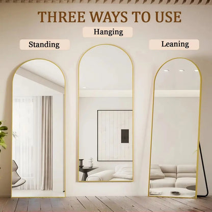 Arched Full Length Mirror – 71"x26" Full Body Floor Mirror, Standing, Hanging or Leaning Wall Mount with Stand