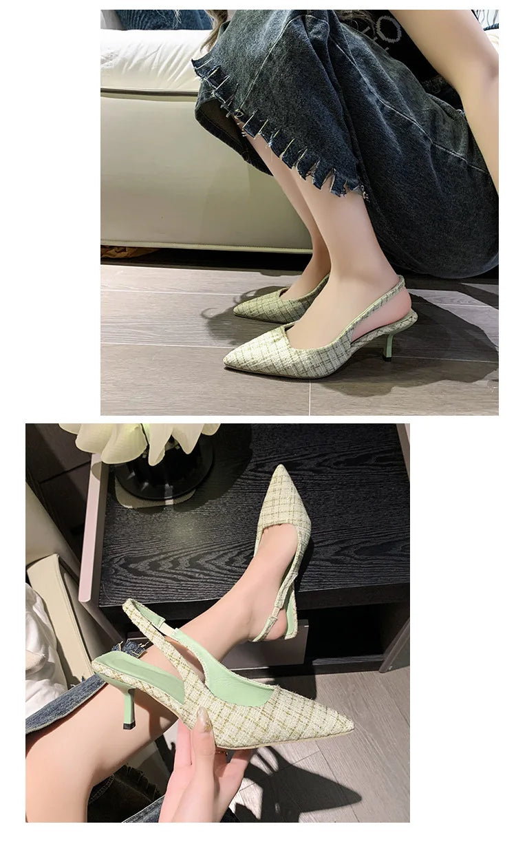 Sea Salt Blue Pointed High Heel Sandals – Women's Fashion Versatile Hollow Back Casual Shoes