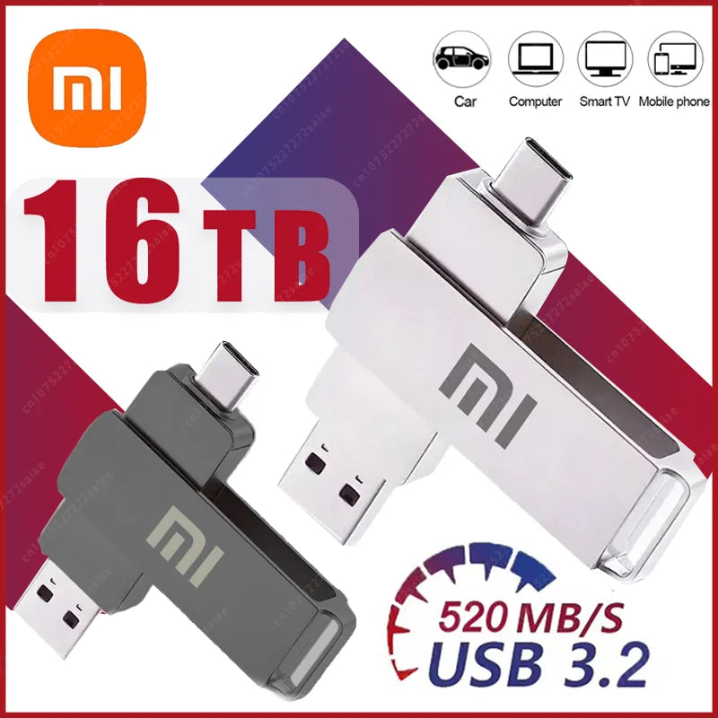 Xiaomi 16TB USB 3.2 Flash Drive — Super High-Speed Metal Mini U Disk, Type-C Pen Drive & Portable SSD Memory Disk