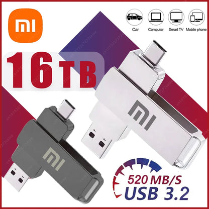Xiaomi 16TB USB 3.2 Flash Drive — Super High-Speed Metal Mini U Disk, Type-C Pen Drive & Portable SSD Memory Disk