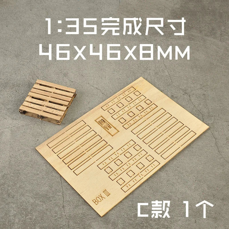 1:35 Scale Miniature Wooden Box & Tray – DIY Diorama Model Kit for Sand Table and Scene Layout