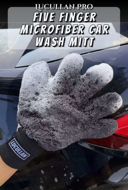 Lucullan Double-Sided Microfiber 5-Finger Mitt – Super Soft, Scratch-Free, Flexible Cleaning Glove