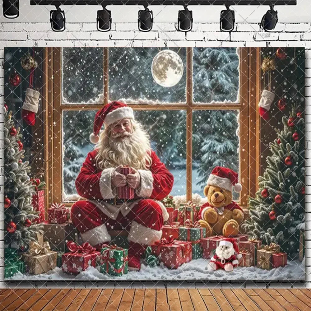 Merry Christmas Backdrop 2026 – Santa, Snowman & Xmas Tree Background for Family Party, Baby Shower & Photo Props