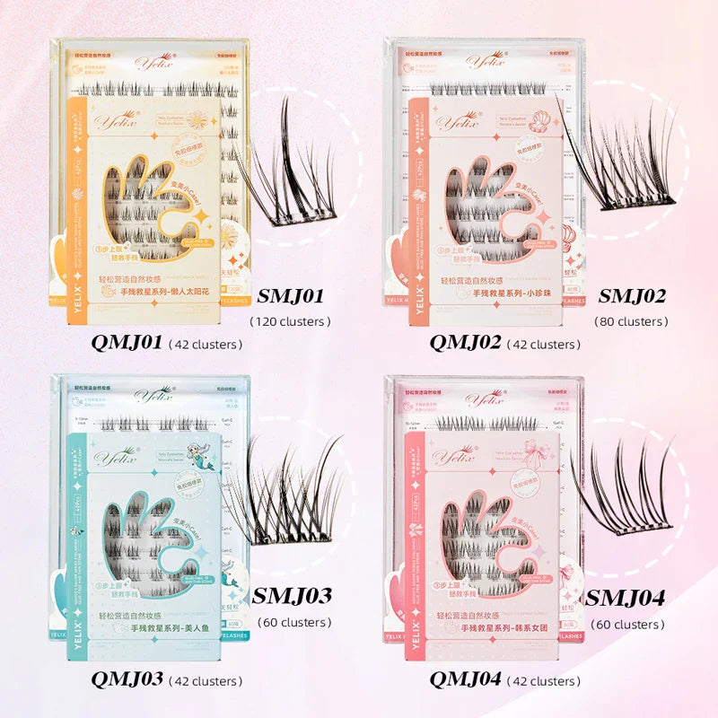 Yelix Self-Adhesive False Eyelashes — Reusable DIY Cluster Lashes, Glue-Free, Natural Soft