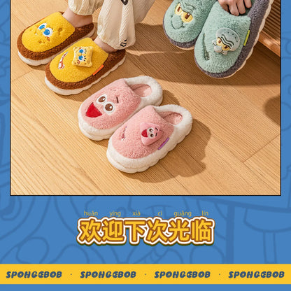 SpongeBob Suede House Slippers for Men & Women — Slip-On Fuzzy Indoor/Outdoor Shoes with Faux Fur Lining